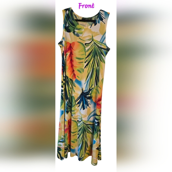 Attitudes By Renee Abstract Tropical Print Maxi Jersey Dress Size Lp - Picture 12 of 14